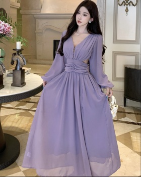 Purple vacation halter dress seaside France style long dress