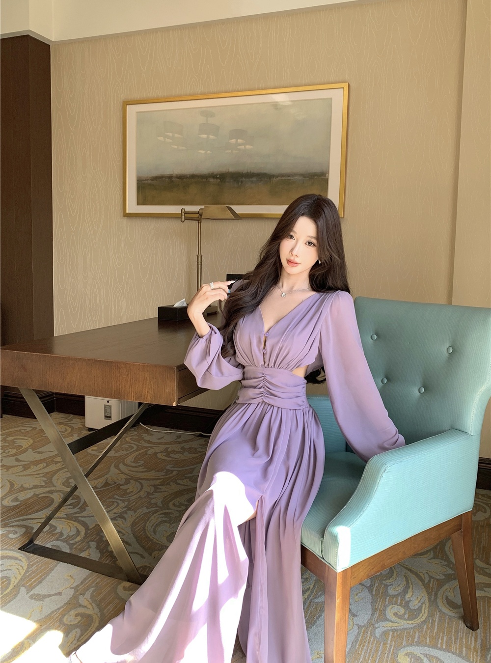 Purple vacation halter dress seaside France style long dress