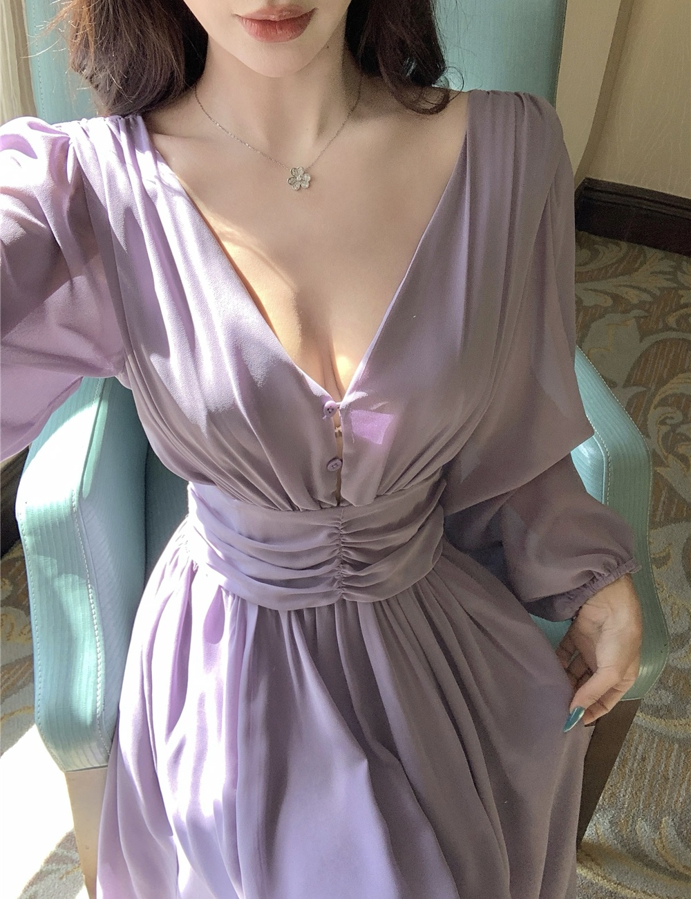 Purple vacation halter dress seaside France style long dress