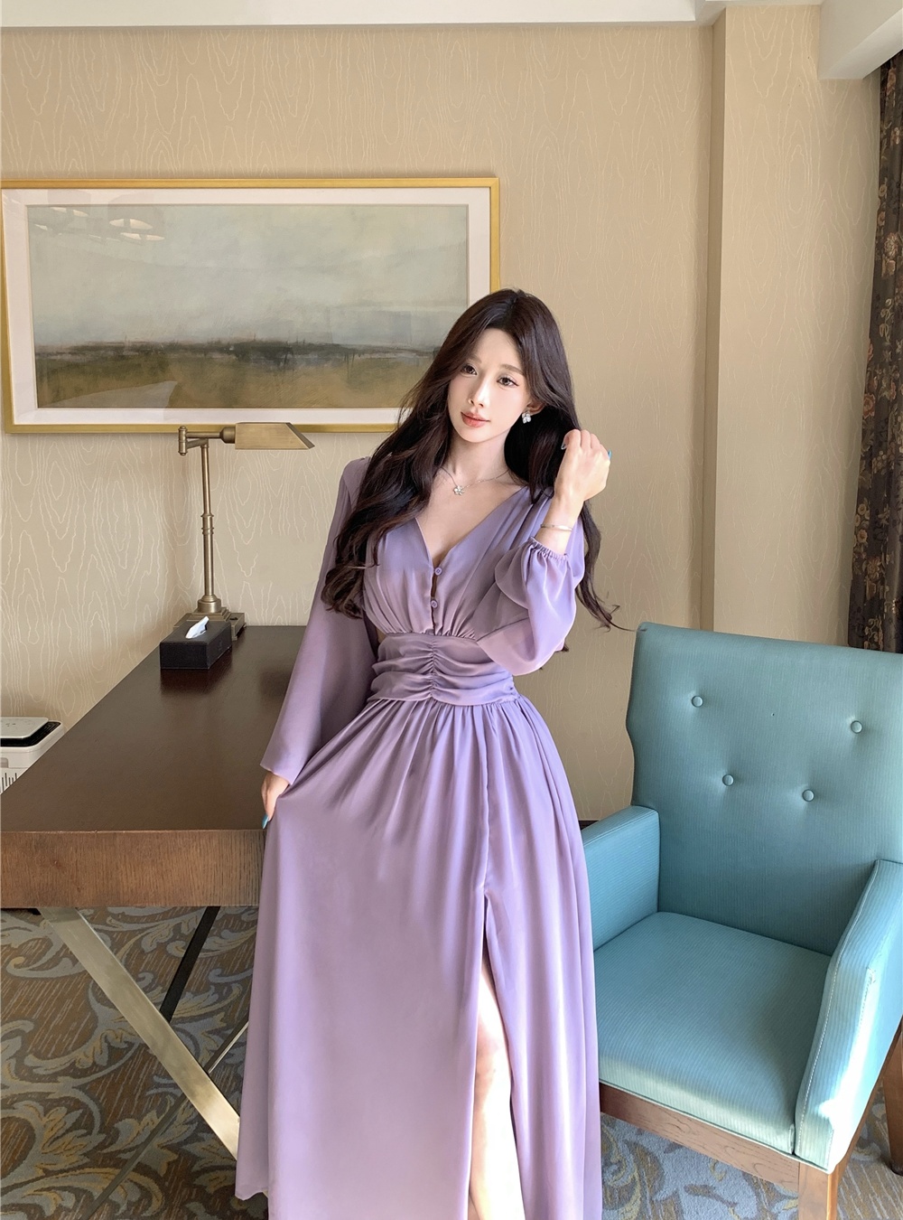 Purple vacation halter dress seaside France style long dress