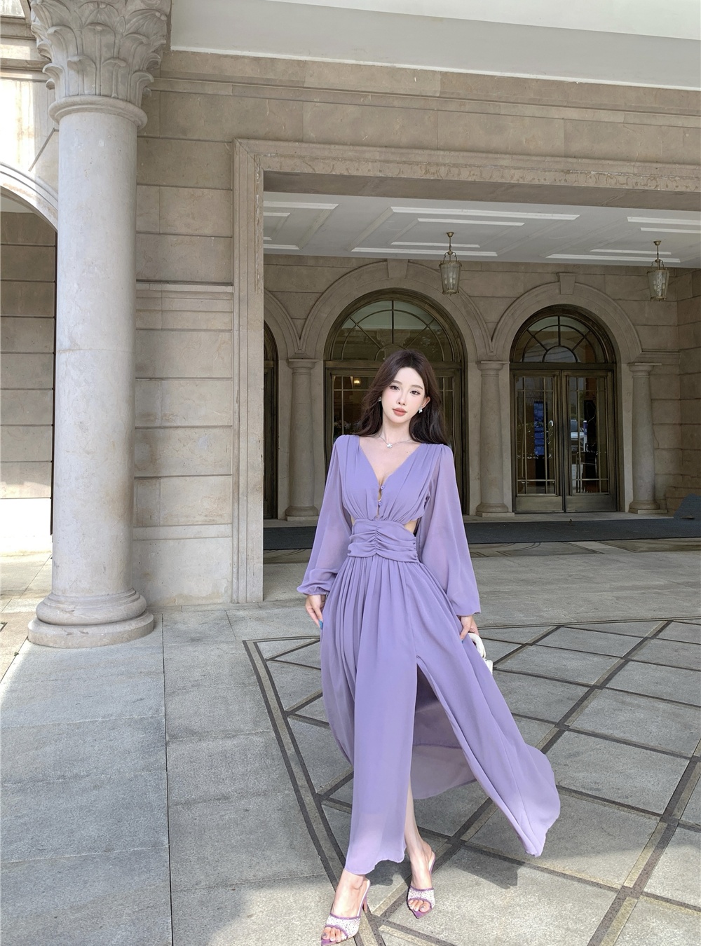 Purple vacation halter dress seaside France style long dress