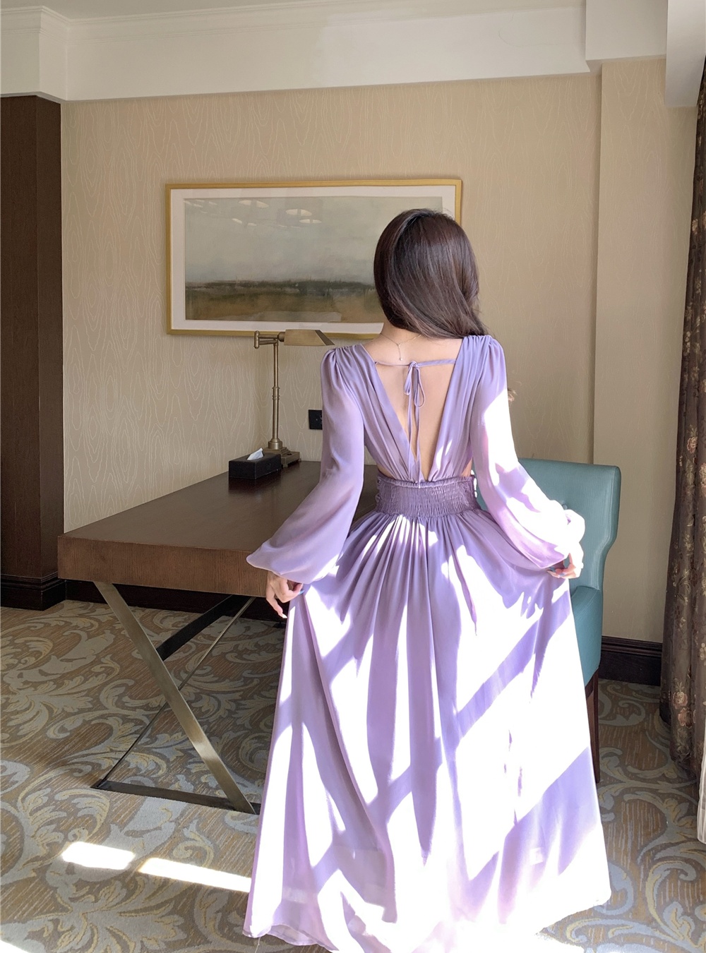 Purple vacation halter dress seaside France style long dress