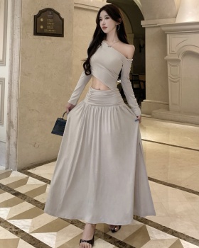 Split hollow long dress long sleeve autumn dress for women