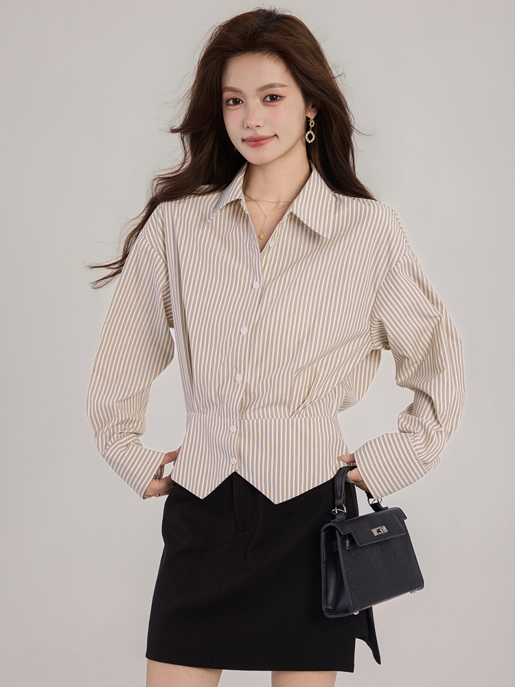 Pinched waist commuting tops profession shirt for women