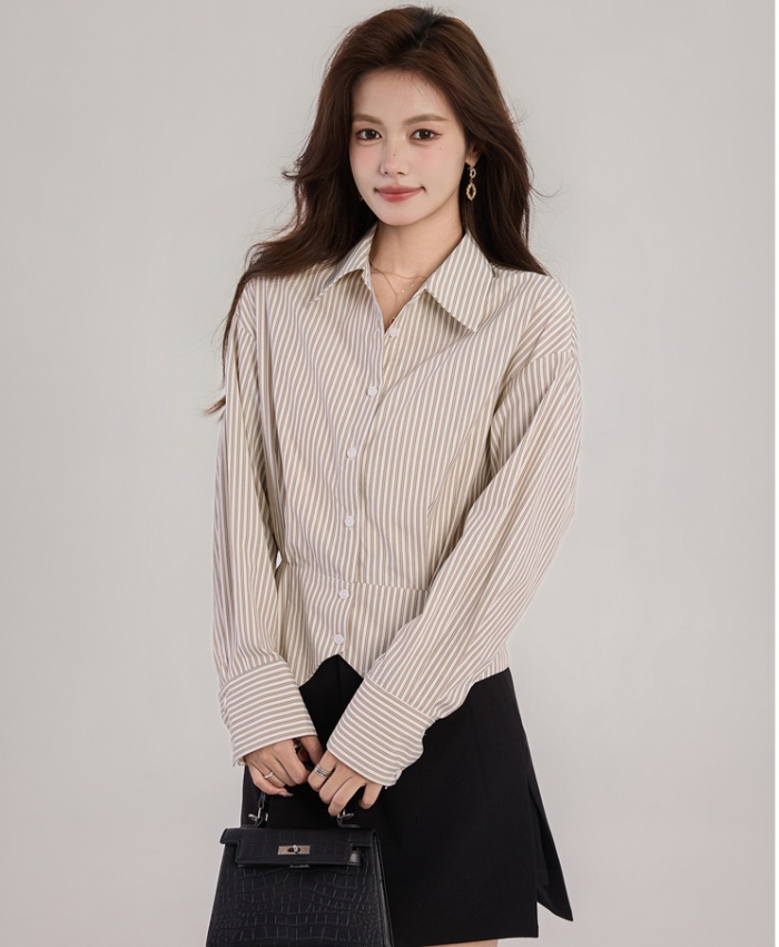 Pinched waist commuting tops profession shirt for women