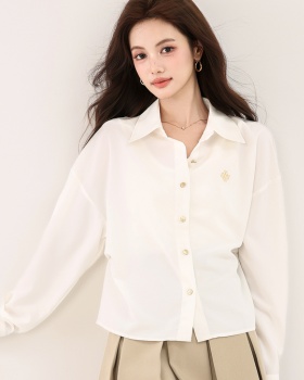Temperament slim white tops autumn long sleeve shirt