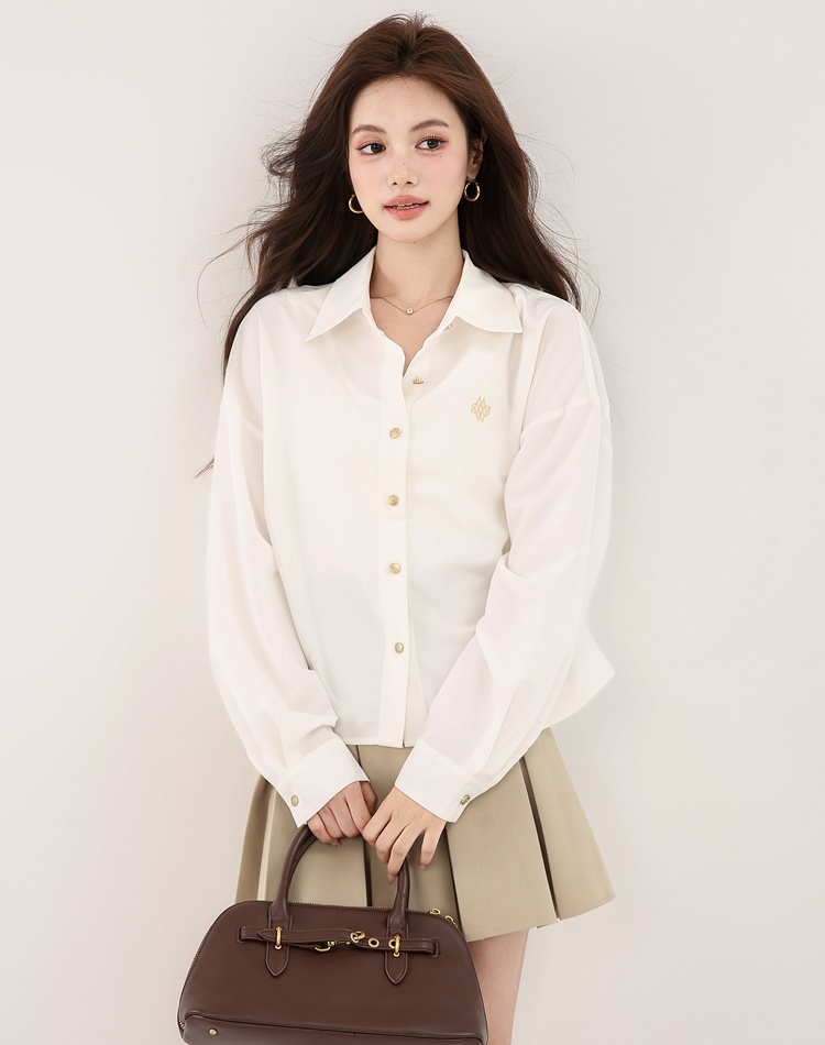 Temperament slim white tops autumn long sleeve shirt