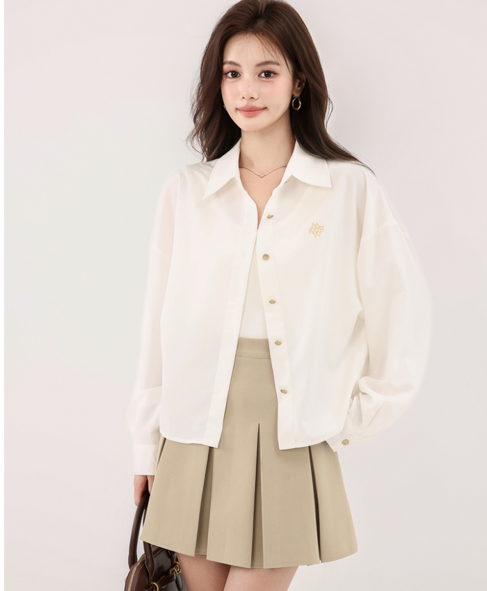 Temperament slim white tops autumn long sleeve shirt