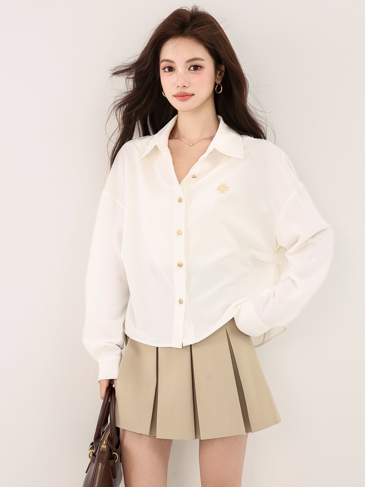 Temperament slim white tops autumn long sleeve shirt