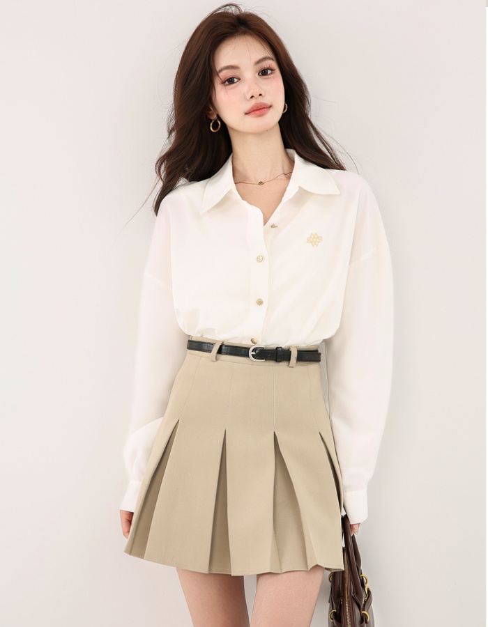 Temperament slim white tops autumn long sleeve shirt