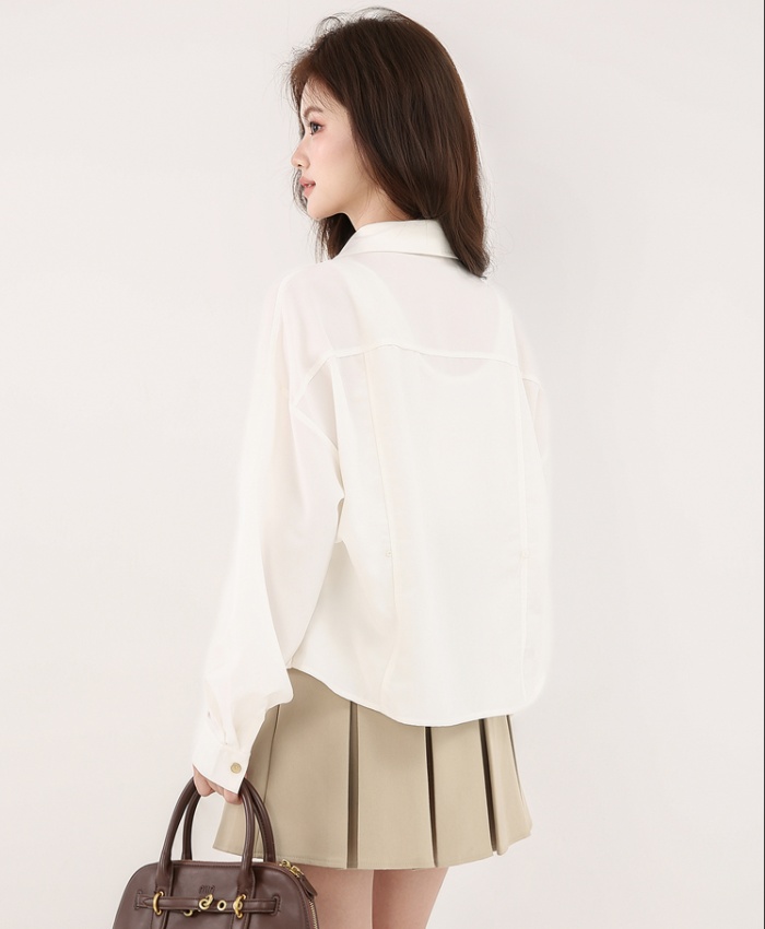Temperament slim white tops autumn long sleeve shirt