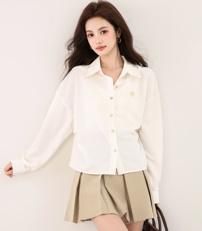 Temperament slim white tops autumn long sleeve shirt
