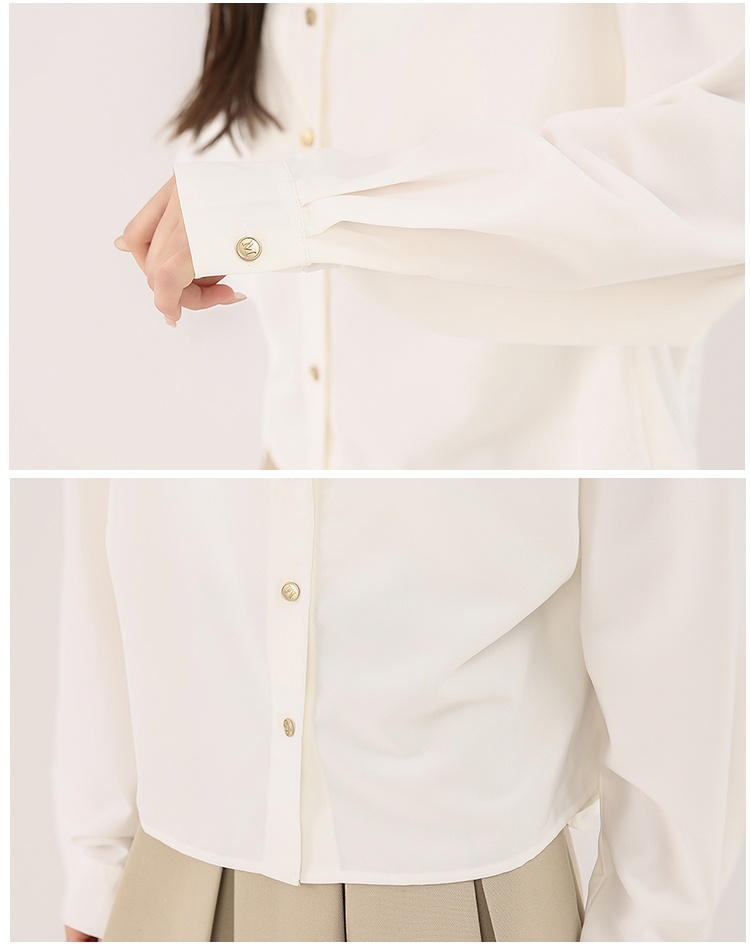 Temperament slim white tops autumn long sleeve shirt