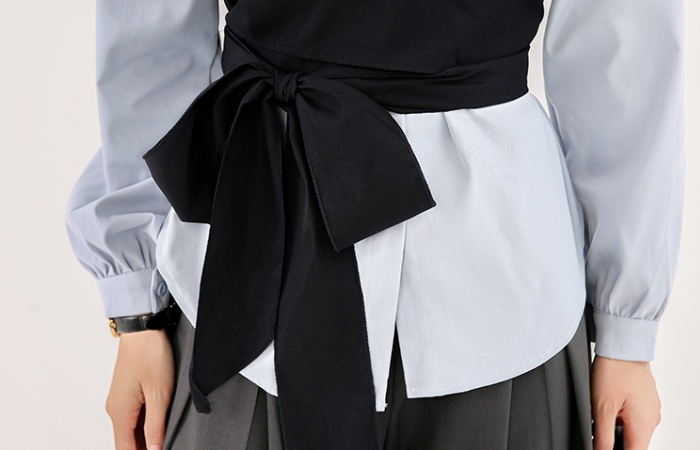 Pseudo-two long sleeve pinched waist bandage autumn shirt