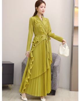Lotus leaf edges dress bandage long dress for women