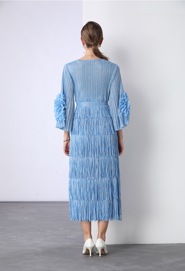 European style fold dress disk flowers bronzing long dress
