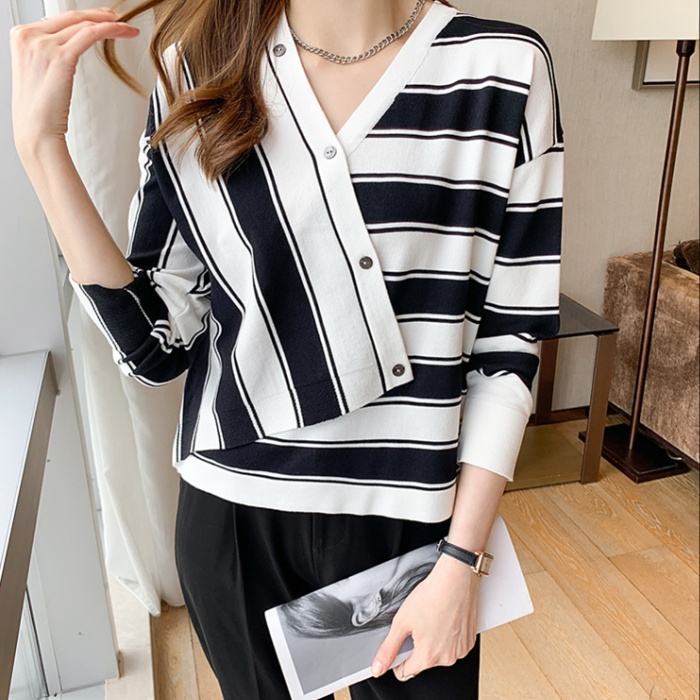 Stripe knitted wool tops autumn temperament sweater for women