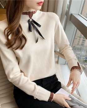 Niche pleated bow Pseudo-two sweater for women