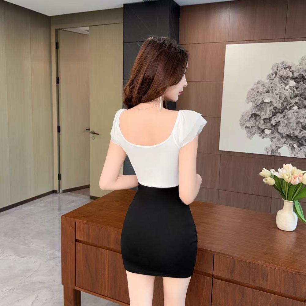 Package hip lotus leaf edges sexy pinched waist gauze dress