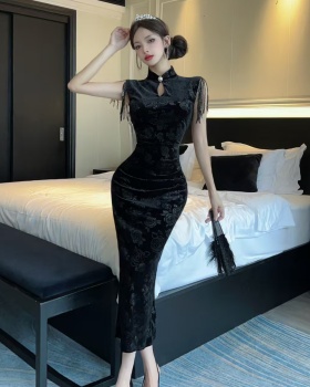 Chinese style halter dress jacquard strapless cheongsam
