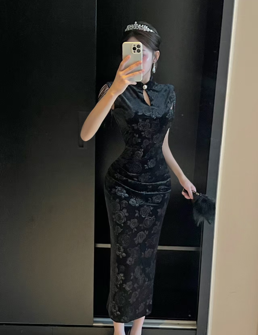 Chinese style halter dress jacquard strapless cheongsam