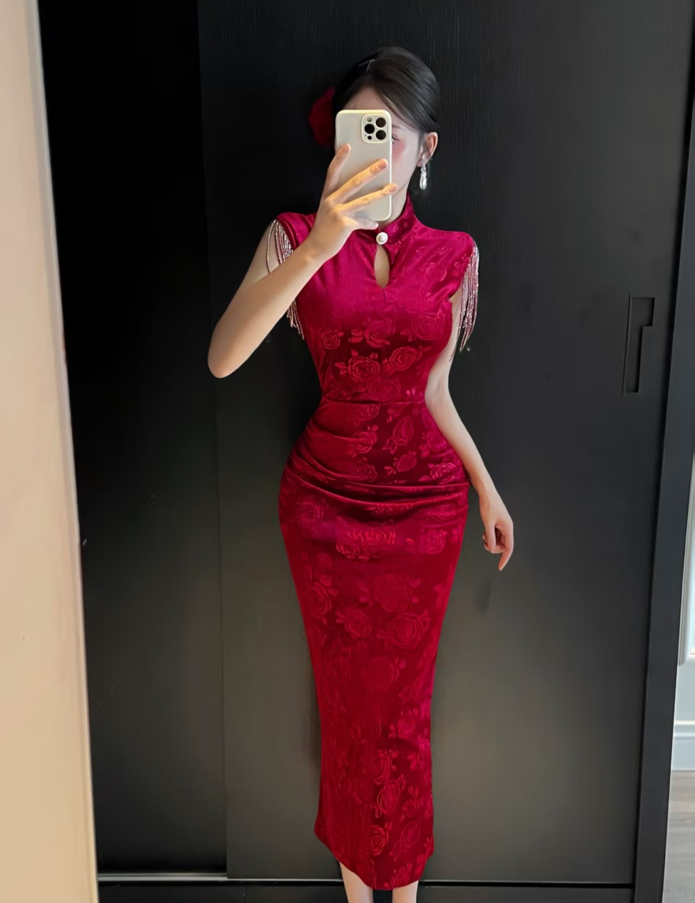 Chinese style halter dress jacquard strapless cheongsam