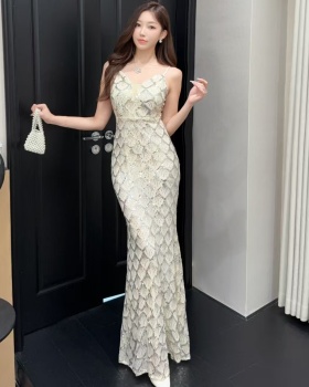 Sling ladies sequins dress banquet split evening dress