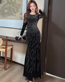 Slim sexy package hip dress temperament glitter long dress