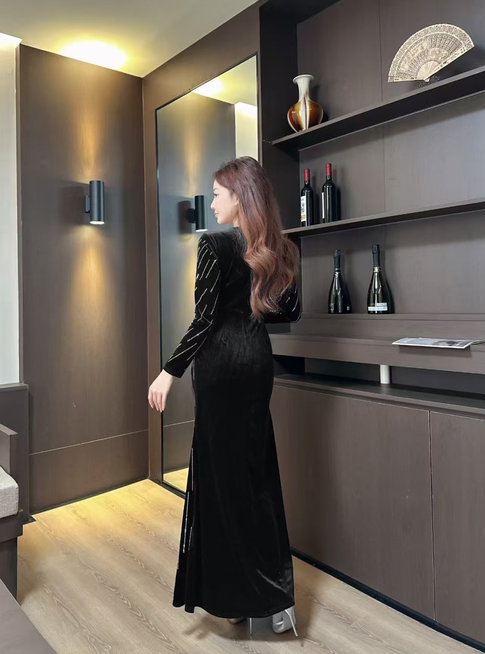 Slim sexy package hip dress temperament glitter long dress