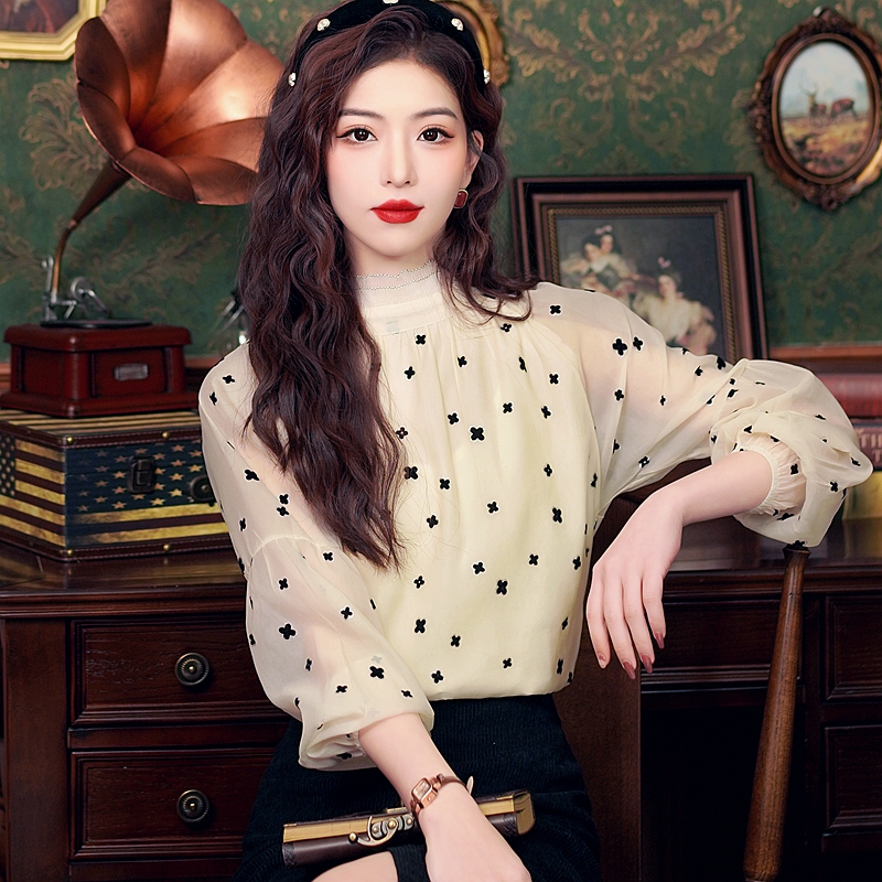 Autumn show young chiffon shirt flocking tops for women