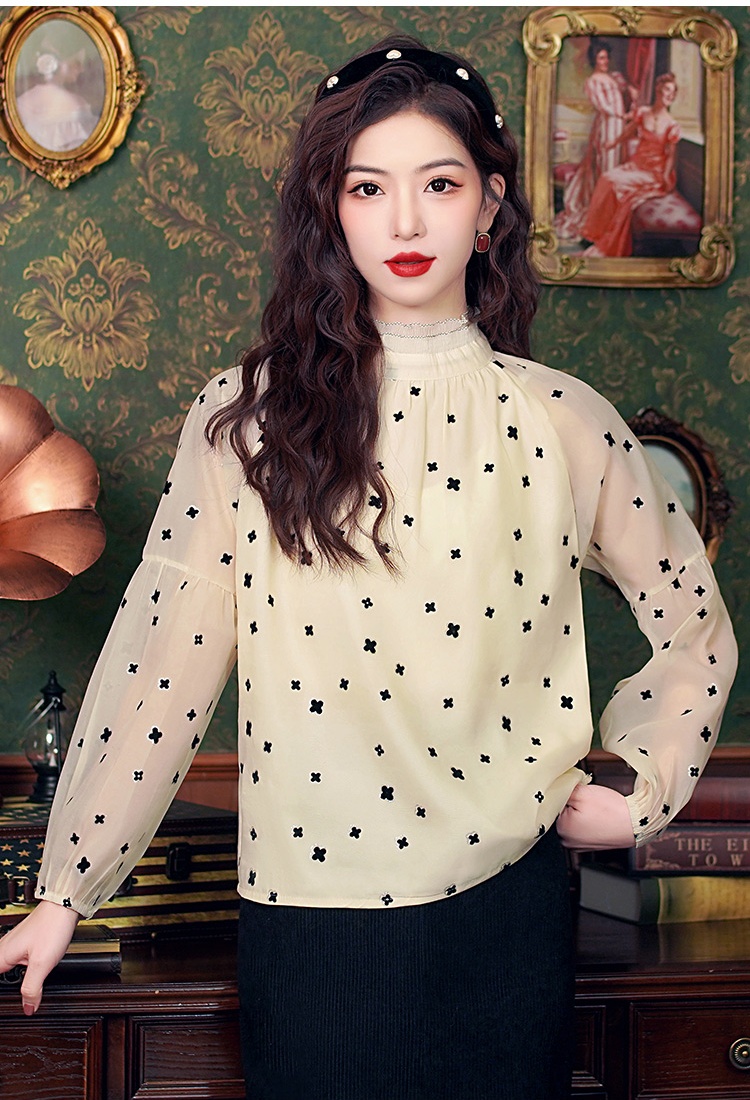 Autumn show young chiffon shirt flocking tops for women