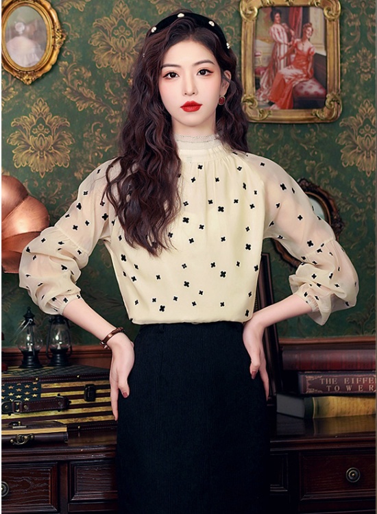 Autumn show young chiffon shirt flocking tops for women