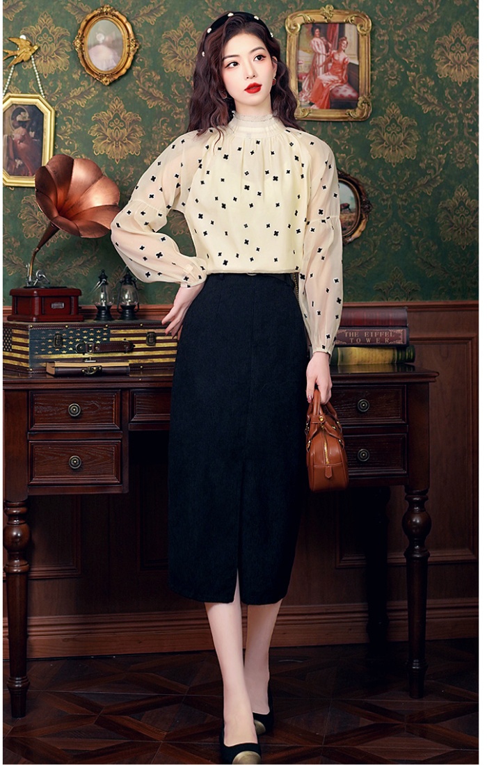 Autumn show young chiffon shirt flocking tops for women