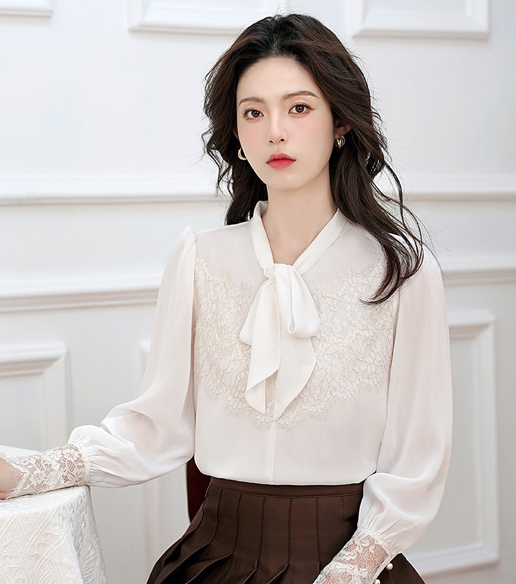 Spring and autumn lace eyelash frenum shirt for women