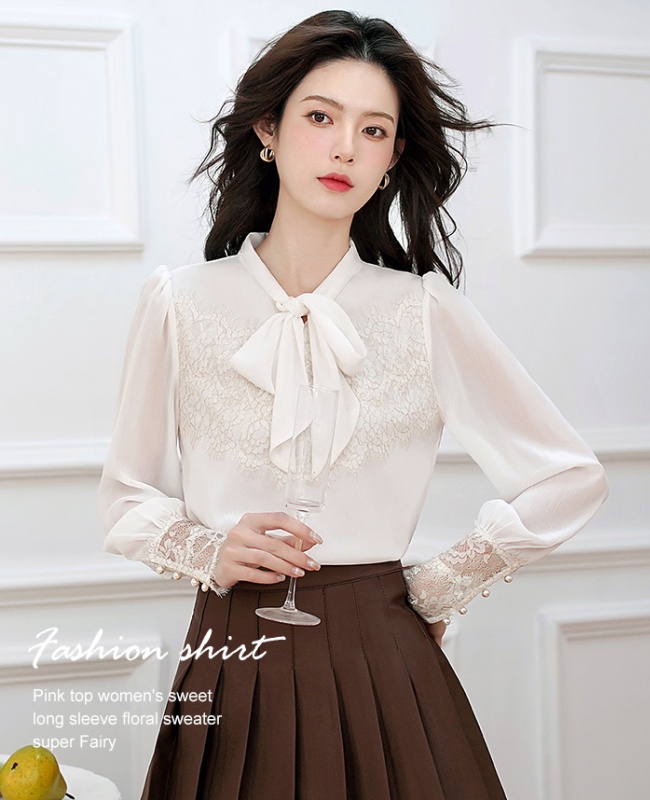 Spring and autumn lace eyelash frenum shirt for women