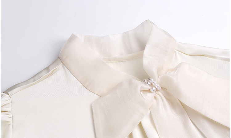 Satin France style organza shirt autumn bow niche tops
