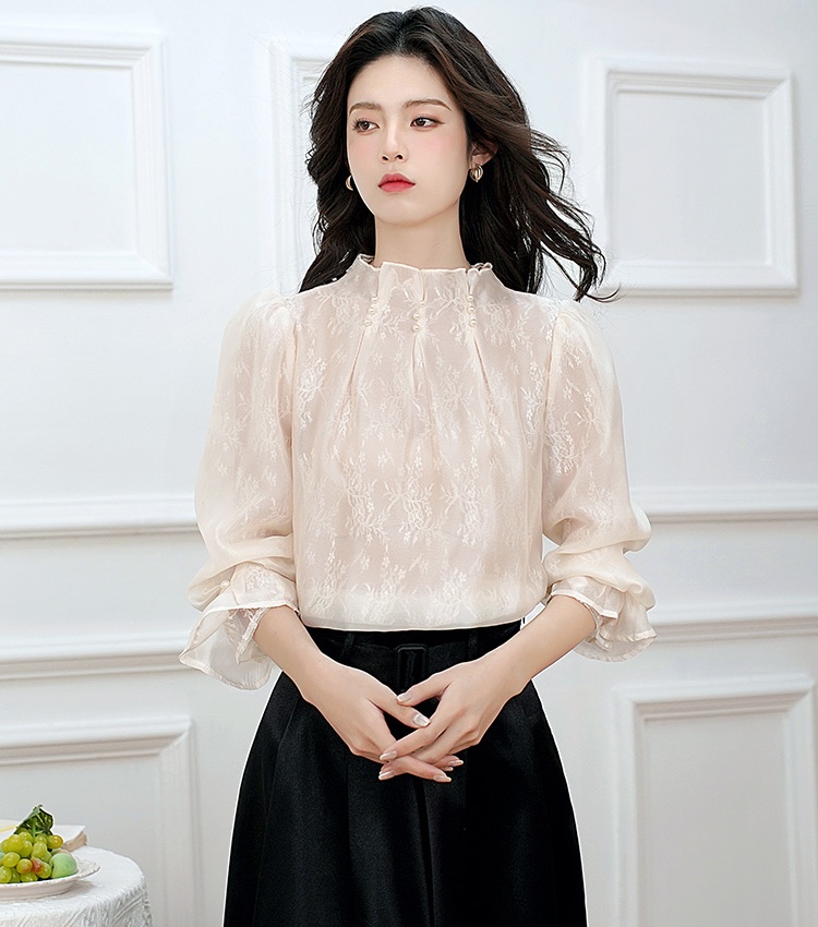 Pearl cstand collar tops temperament chanelstyle shirt