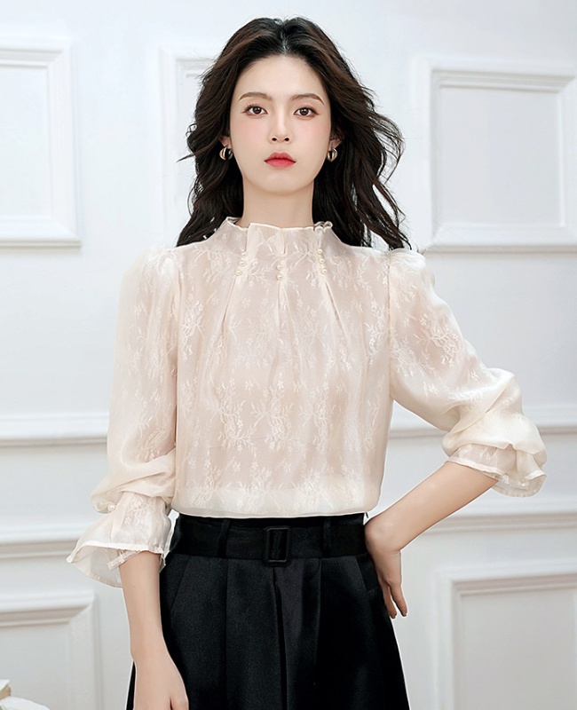 Pearl cstand collar tops temperament chanelstyle shirt