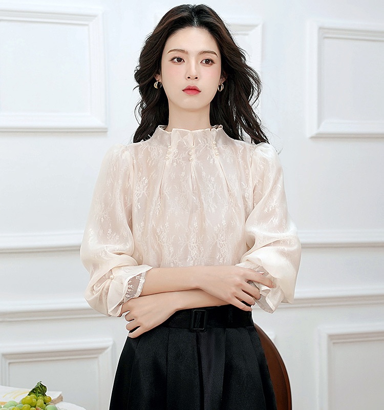 Pearl cstand collar tops temperament chanelstyle shirt