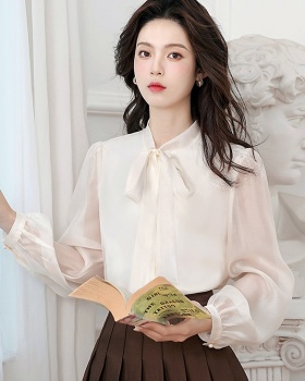 Bow long sleeve shirt spring and autumn organza tops for women