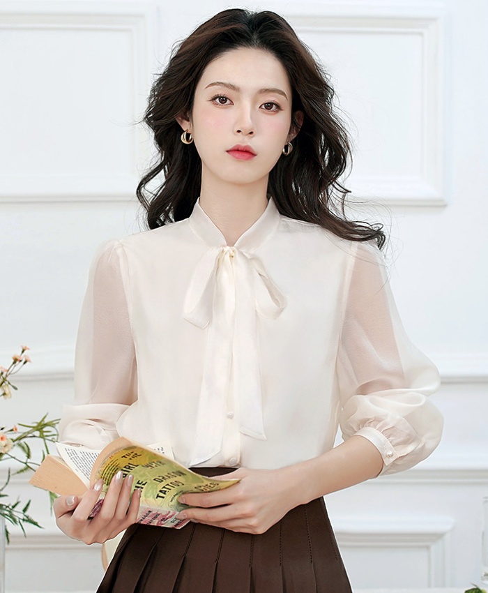 Bow long sleeve shirt spring and autumn organza tops for women