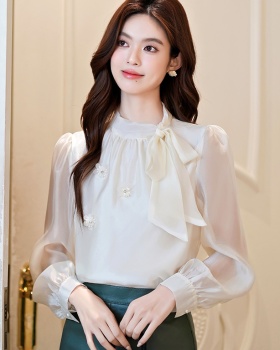 Flowers bow streamer France style autumn shirt
