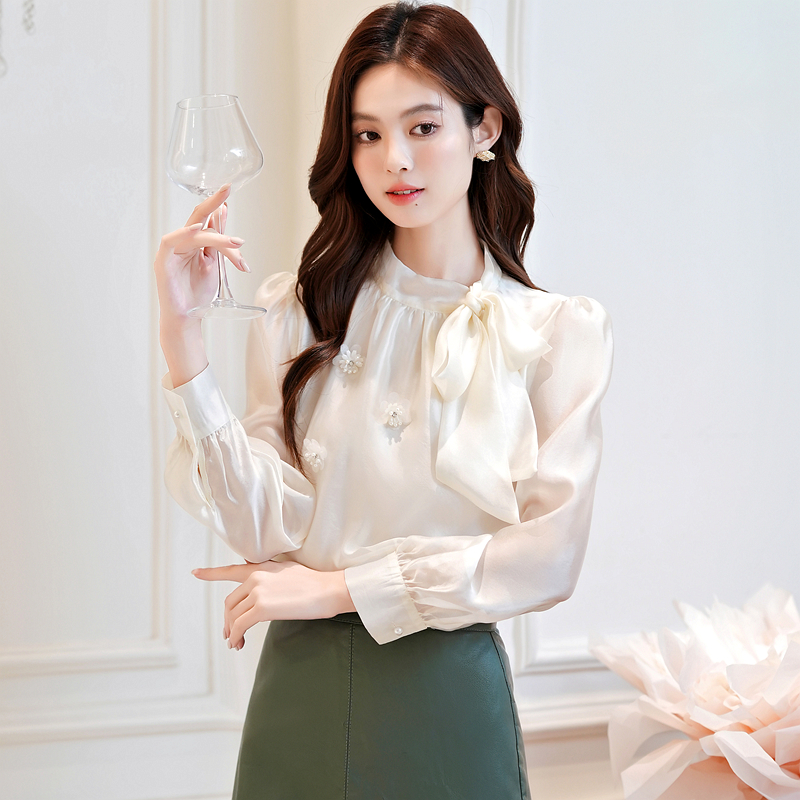 Flowers bow streamer France style autumn shirt