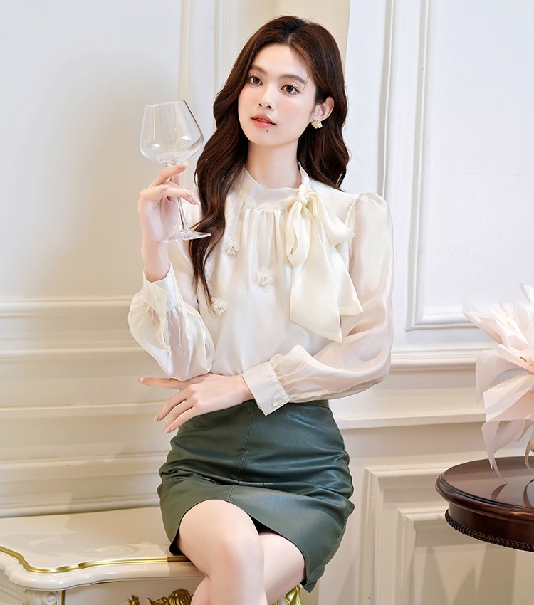 Flowers bow streamer France style autumn shirt