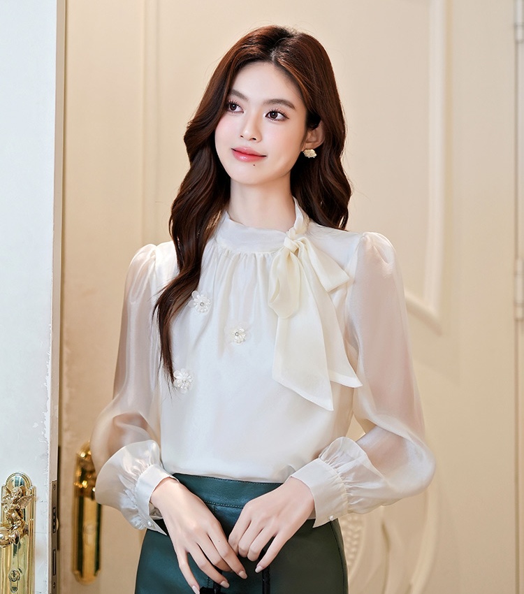 Flowers bow streamer France style autumn shirt