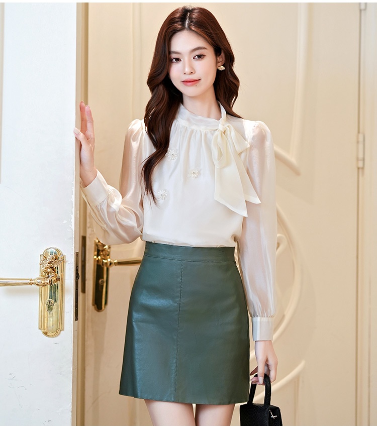 Flowers bow streamer France style autumn shirt