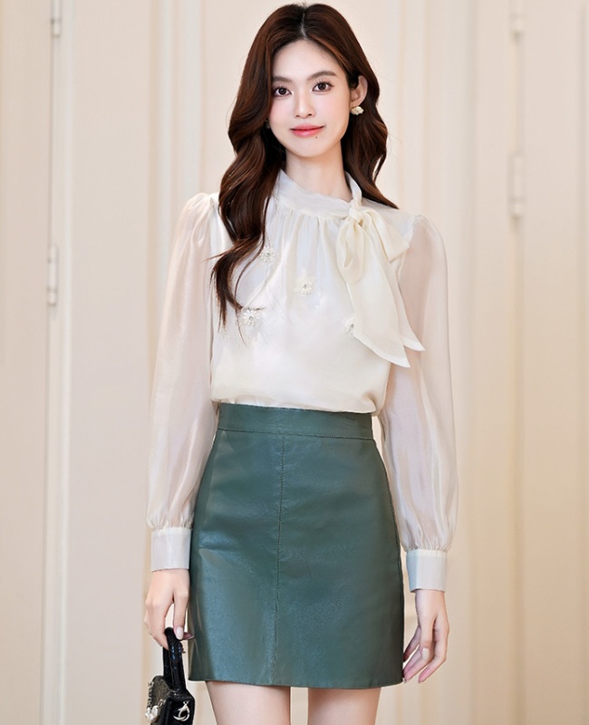 Flowers bow streamer France style autumn shirt
