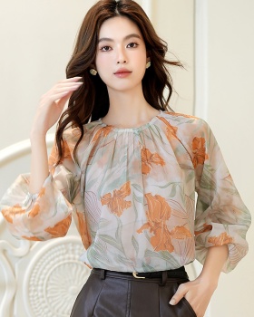 Autumn France style small shirt retro printing shirt for women