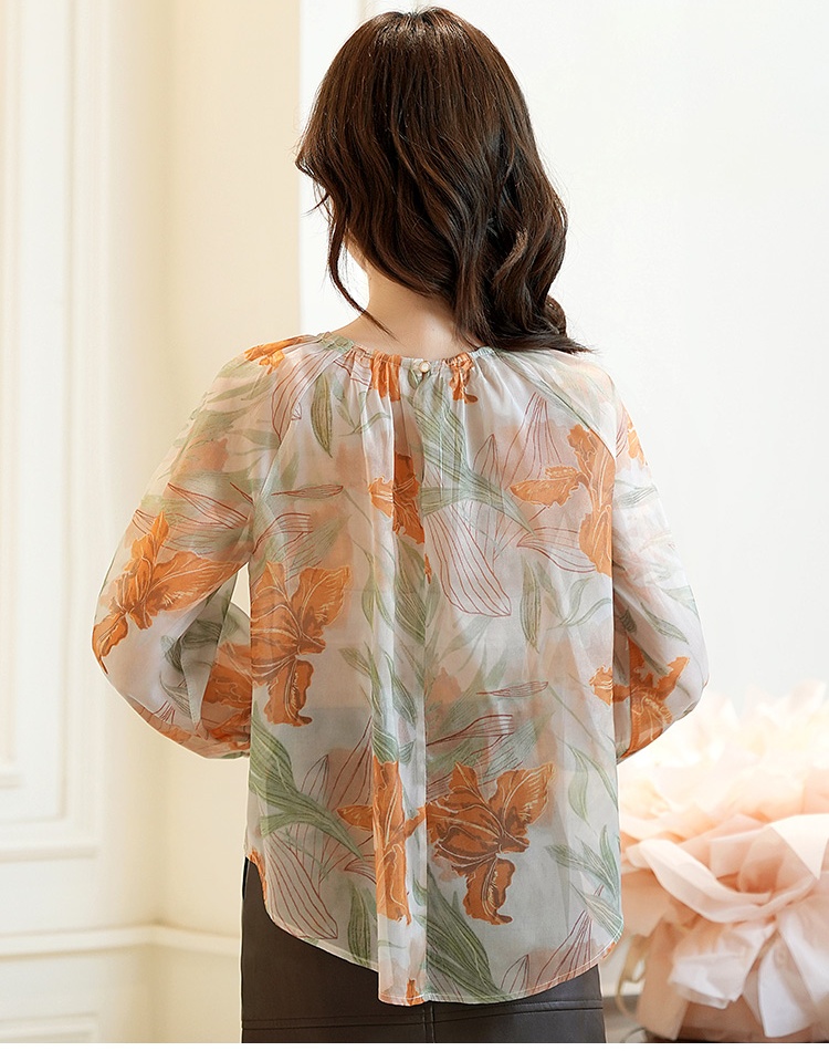 Autumn France style small shirt retro printing shirt for women
