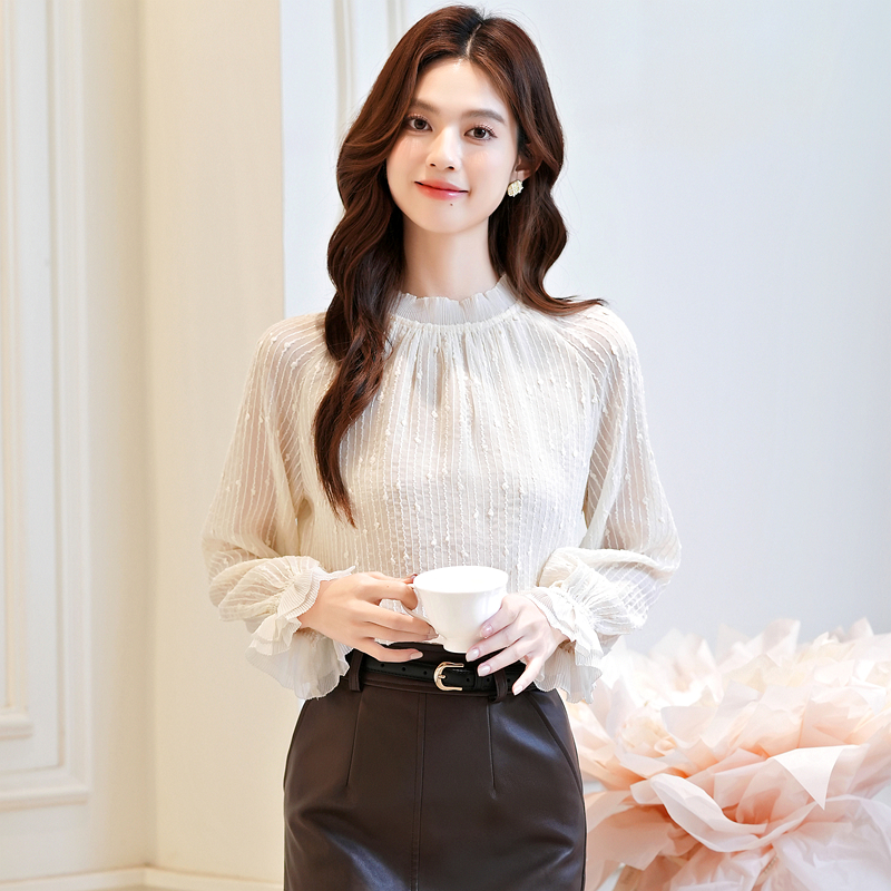 France style long sleeve tops chiffon shirt for women